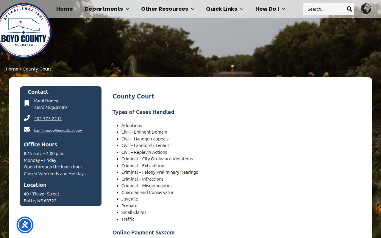 Boyd County traffic warrant search County Court page