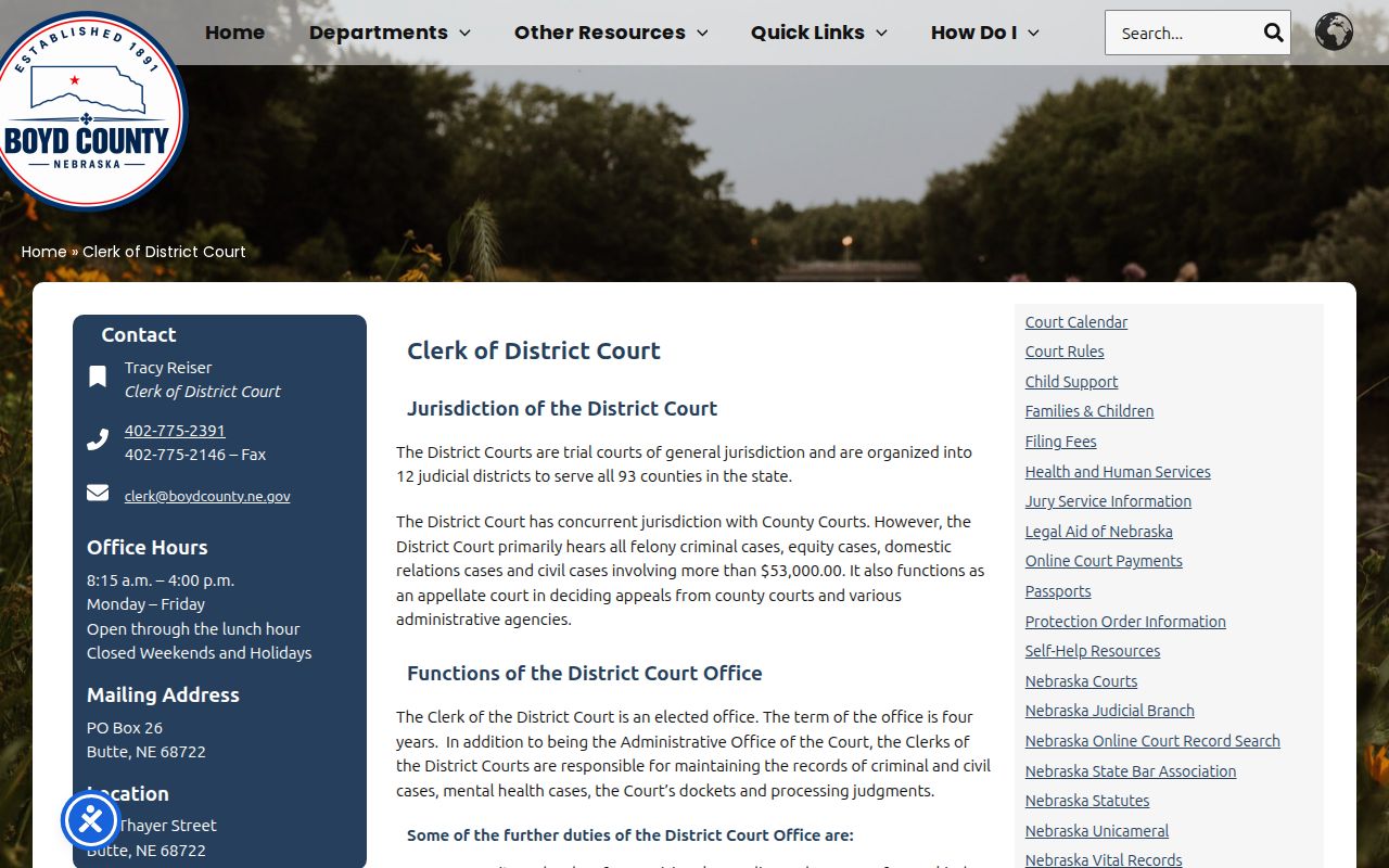 Boyd County arrest warrant search district clerk contact page